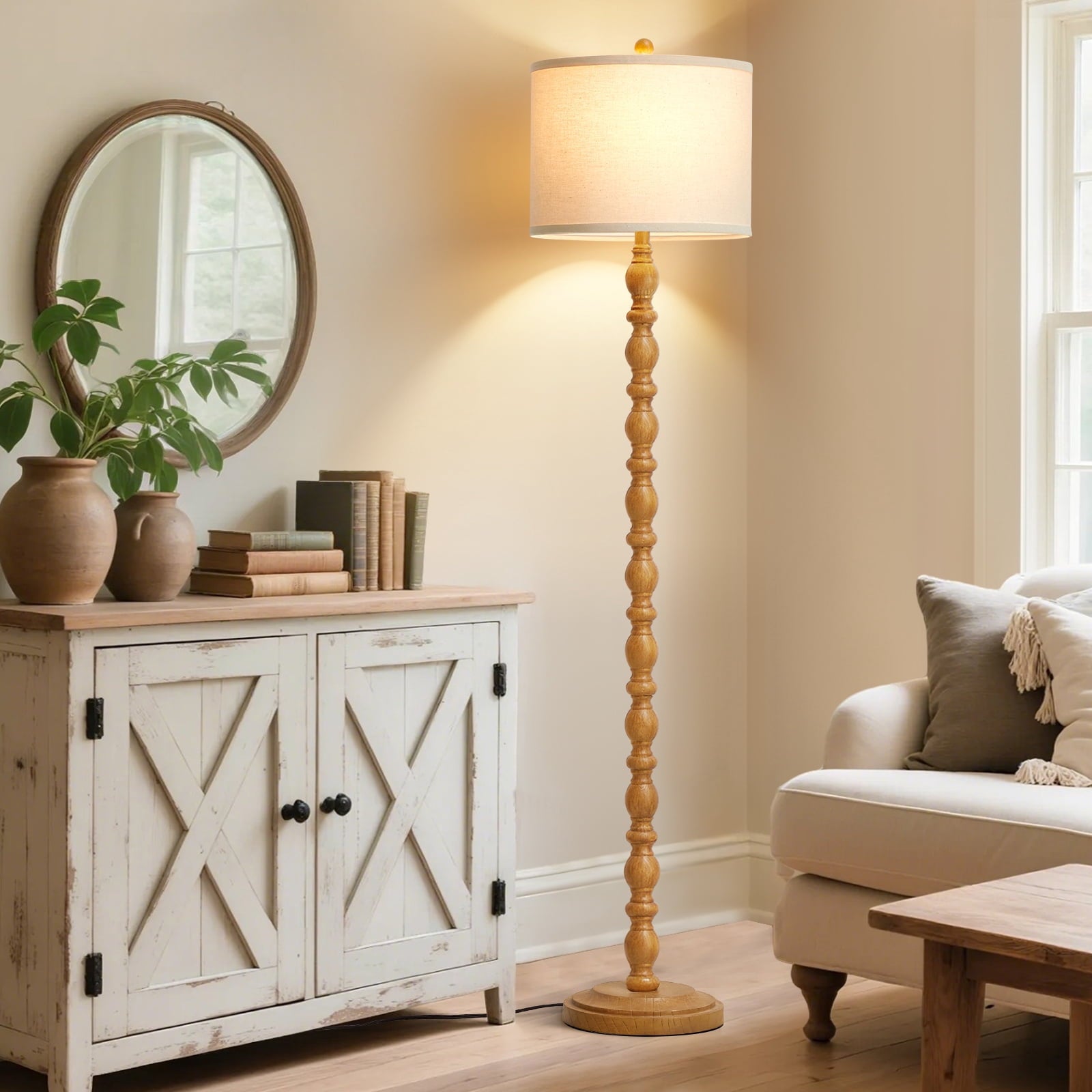 Cozylumi™ Rustic Floor Lamp with 3 Color Temperatures, 62" Resin Farmhouse Standing