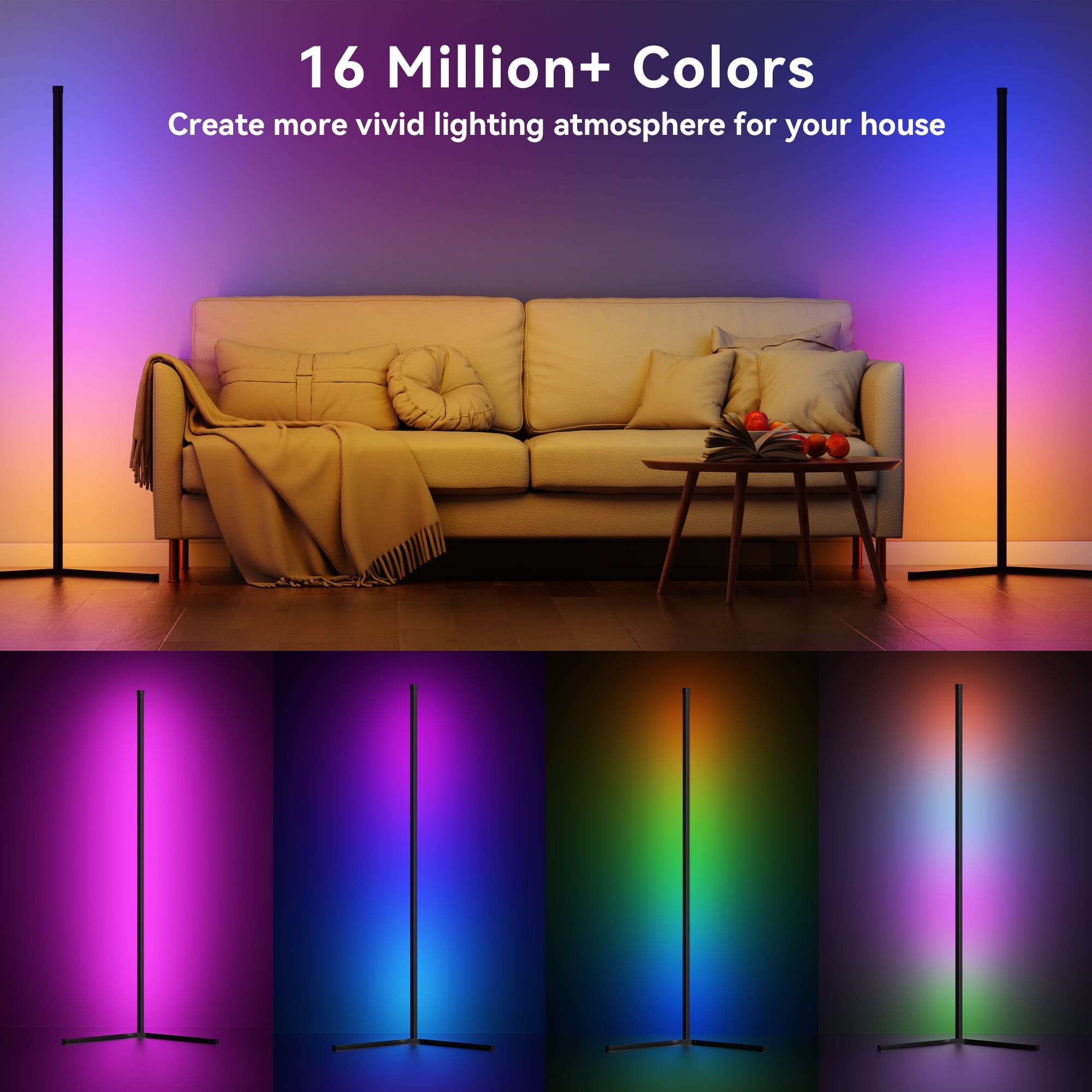 Cozylumi™ Led Corner Floor Lamp, Smart RGB Floor Lamp with APP&Remote, 16 Million