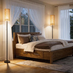 Cozylumi™ Coliware 63 Rattan Floor Lamp, Black Modern Standing Lamp with Pull Chain