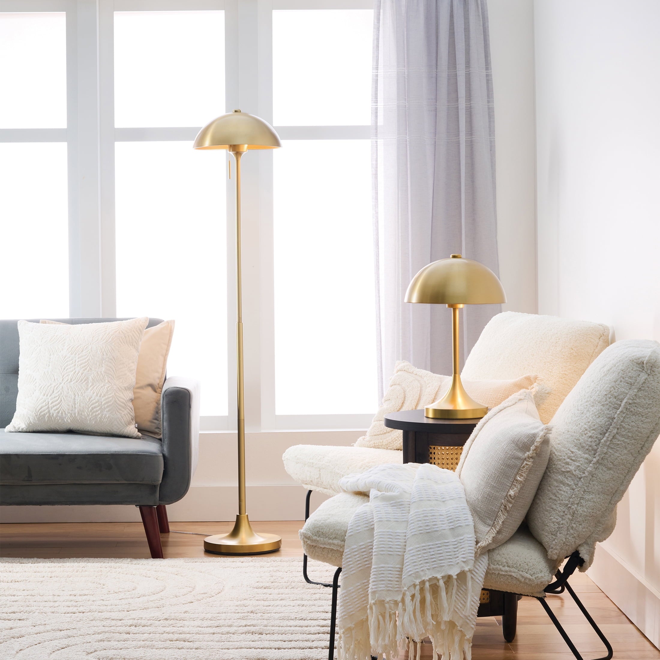 Cozylumi™ 62" Modern Pull-chain Brass Floor Lamp with Brass Dome Shade