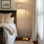 Cozylumi™ 62.5" Boho Arc Floor lamp with Brown Rattan Shade,Farmhouse Gold Standing