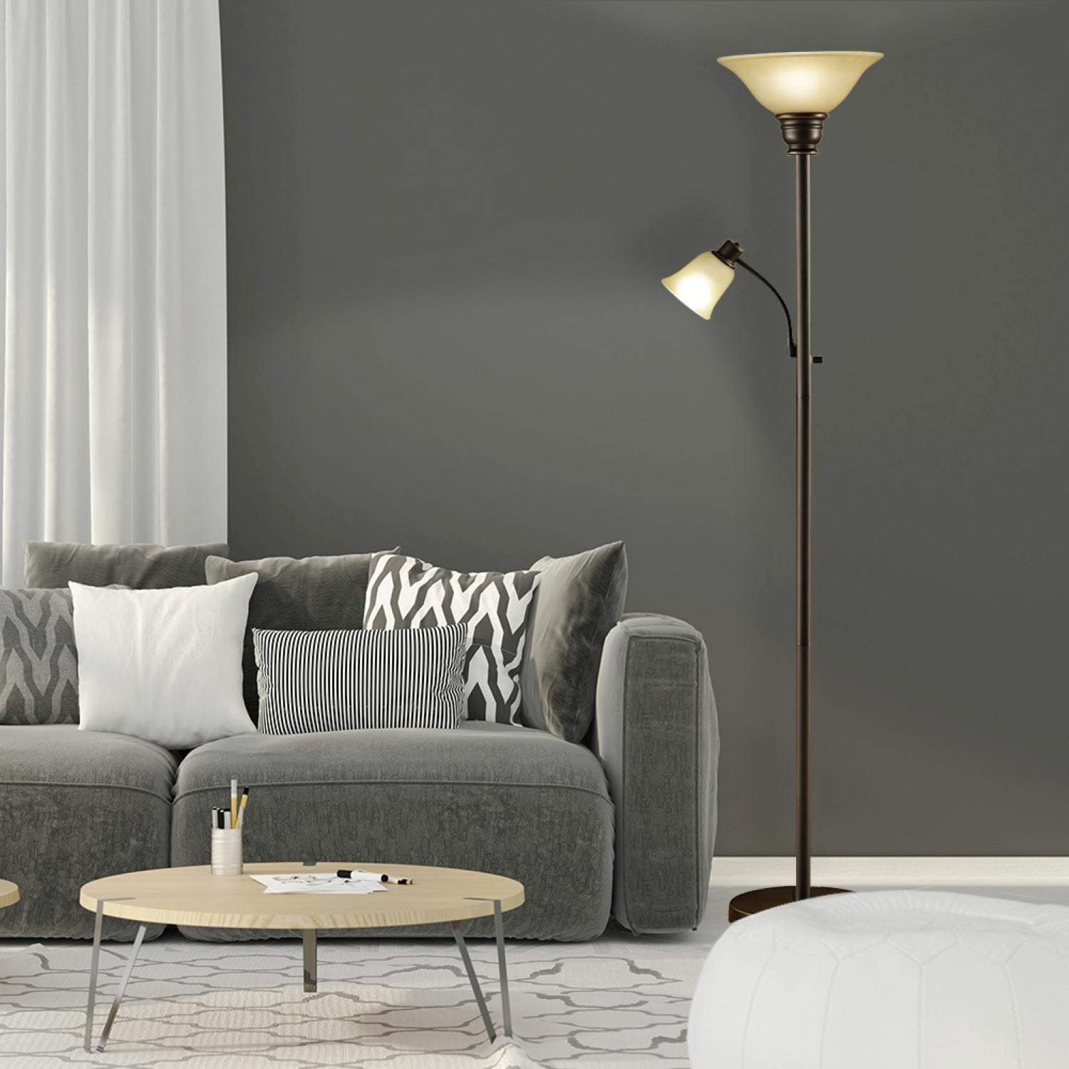 Cozylumi™ Catalina Lighting Kerrington 71'' Floor Lamp with Amber Glass Bell Shade