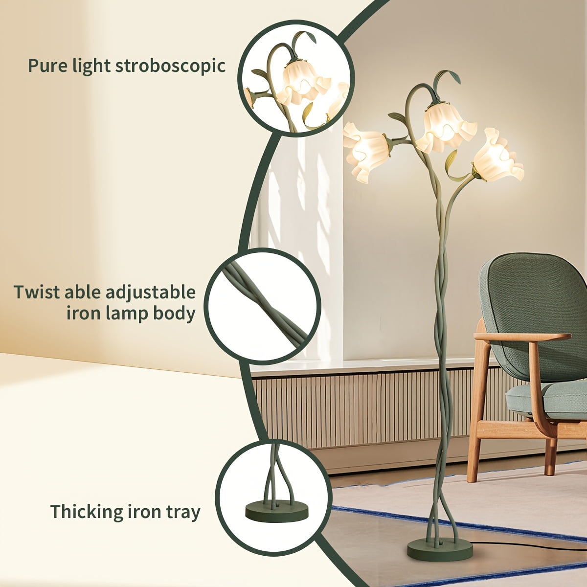 Cozylumi™ Art Deco Flower Floor Lamp, Flexible Arm DIY Shape, 3-Color Temperature LED