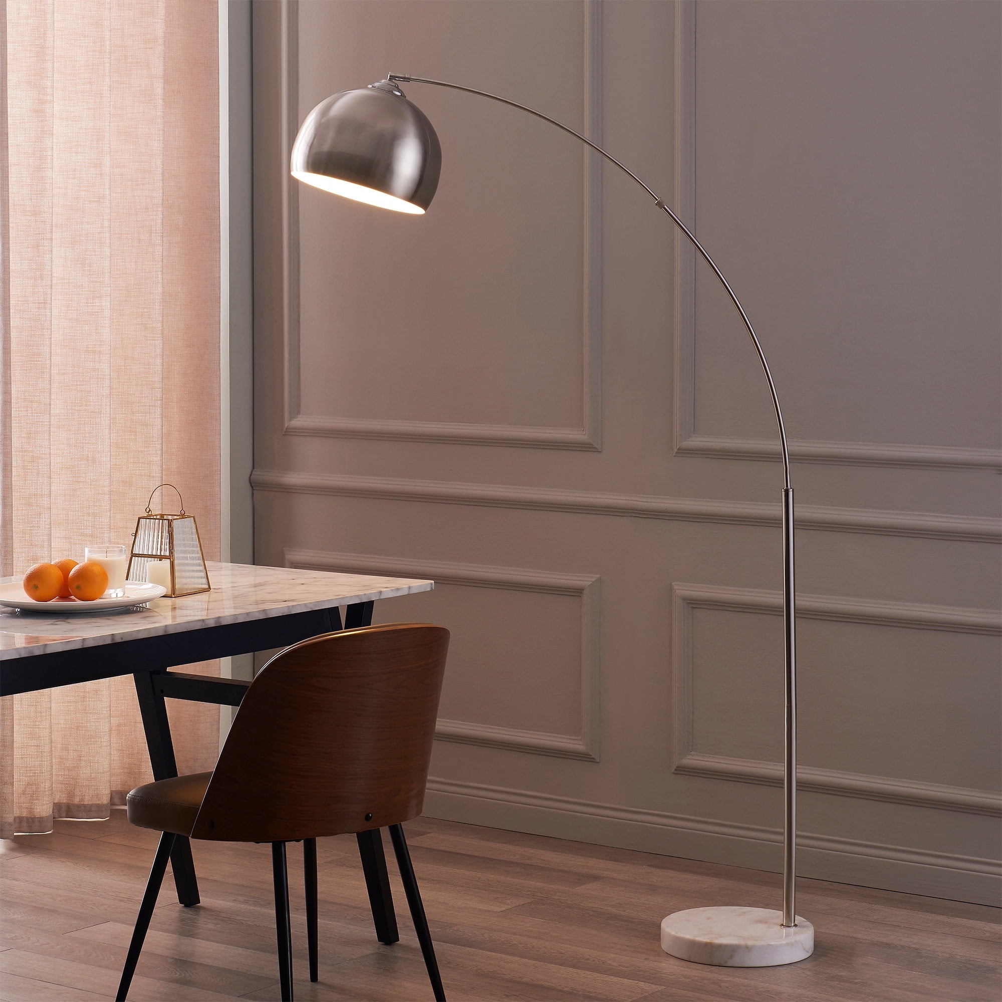 Cozylumi™ Teamson Home Arquer 68.1" Arc Floor Lamp with Faux Marble Base, Nickel