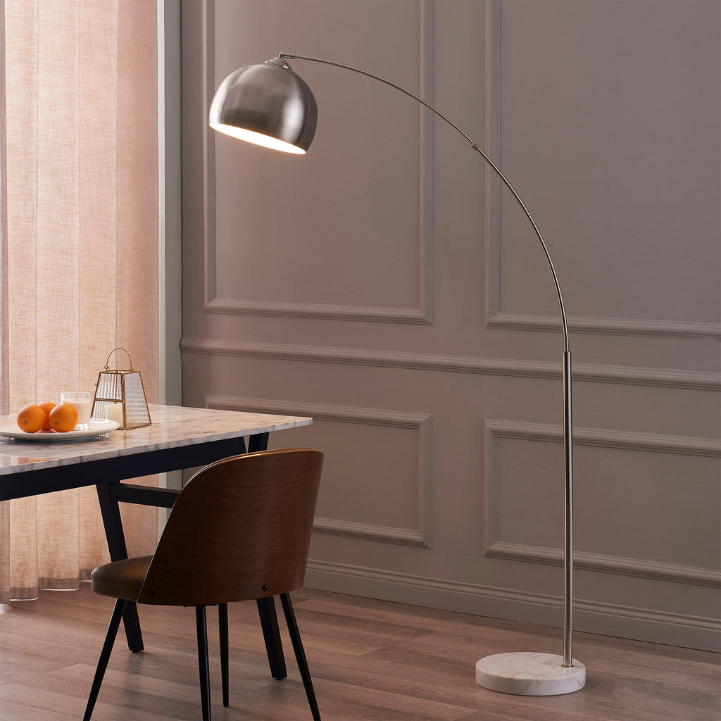 Cozylumi™ Teamson Home Arquer 68.1" Arc Floor Lamp with Faux Marble Base, Nickel