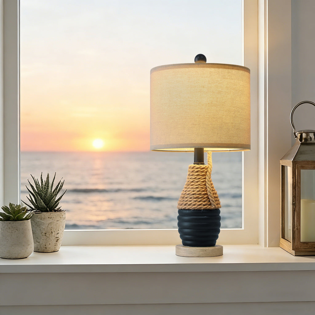 Cozylumi™ Farmhouse Table Lamp for Living Room Bedroom 20" Coastal Navy Blue