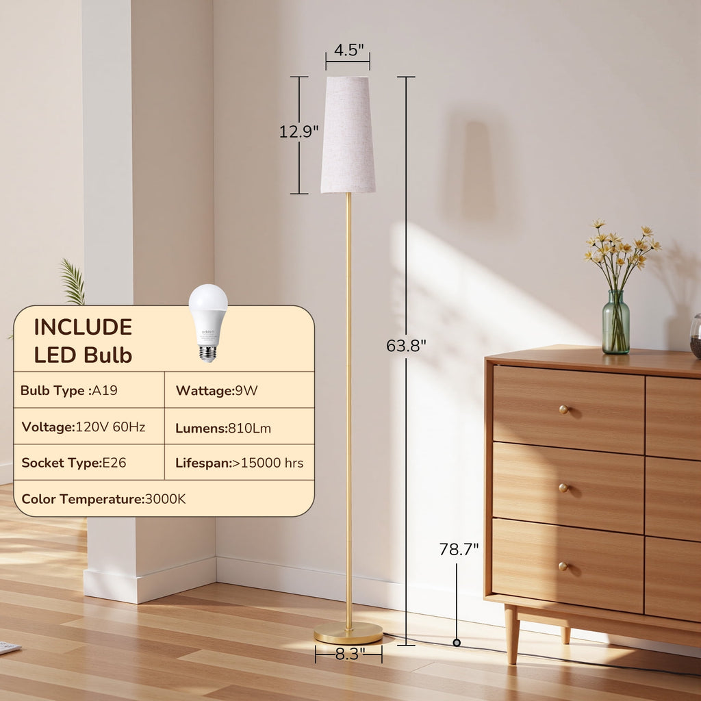 Cozylumi™ 65in Gold Floor Lamps for Living Room, Pole Lamps with Foot Switch, for