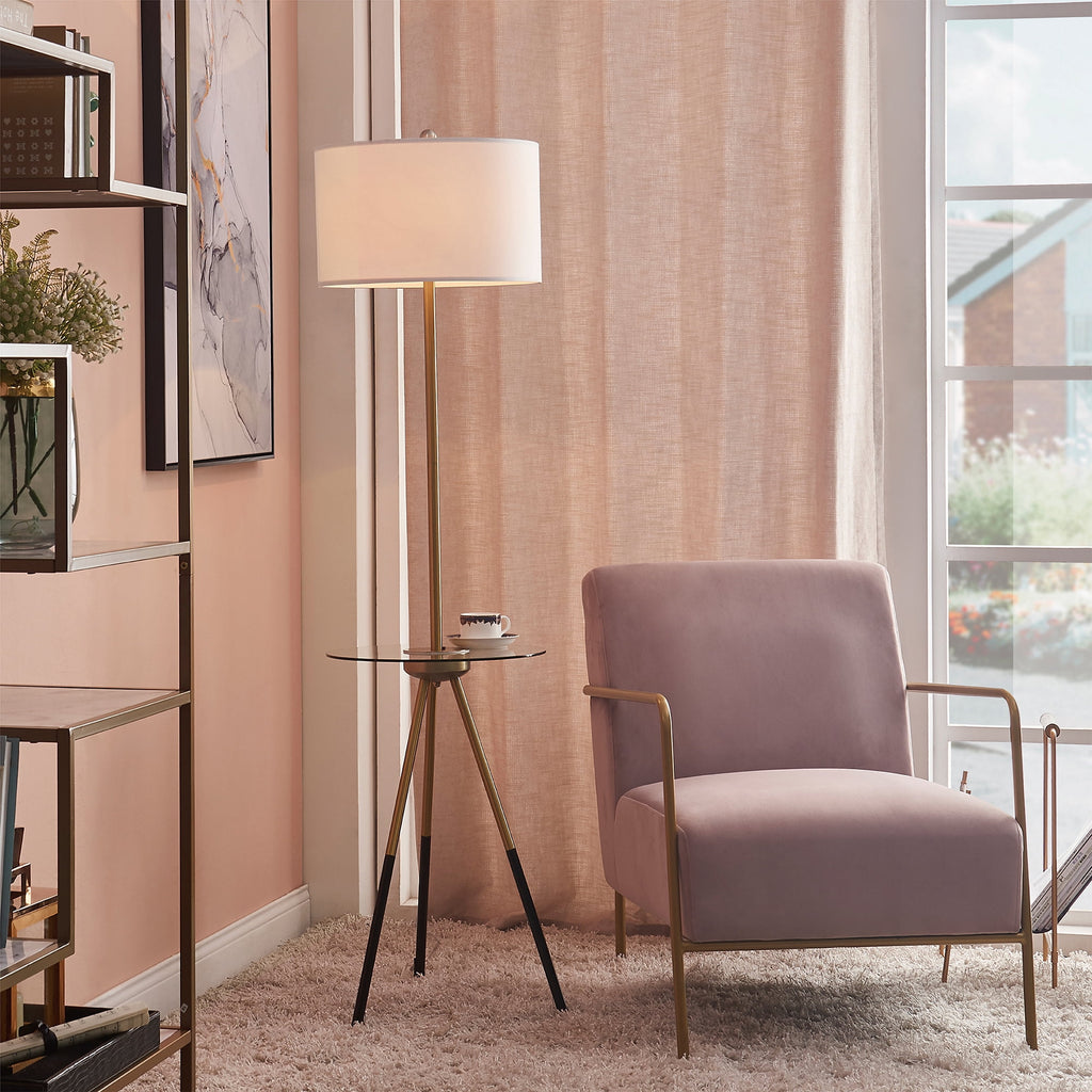 Cozylumi™ Teamson Home Myra Floor Lamp with Glass Table and Built-In USB Port, Gold/Black