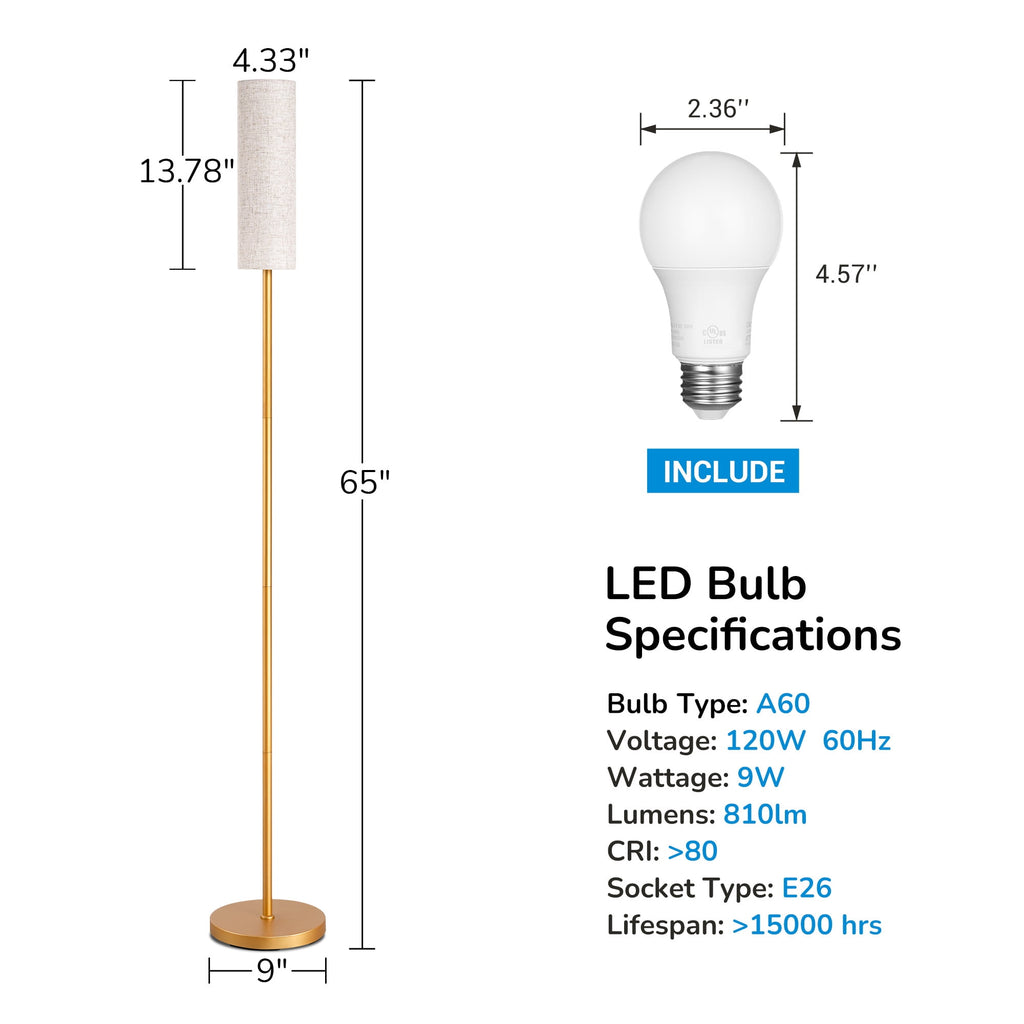 Cozylumi™ 65in Gold Floor Lamps with Remote for Living Room, 2700K-6000K, Standing Tall