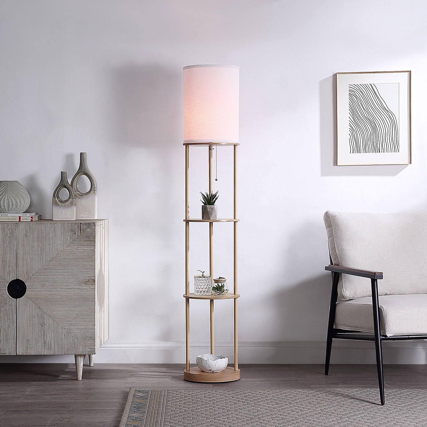 Cozylumi™ 62 in Farmhouse Light Wood Floor Lamp