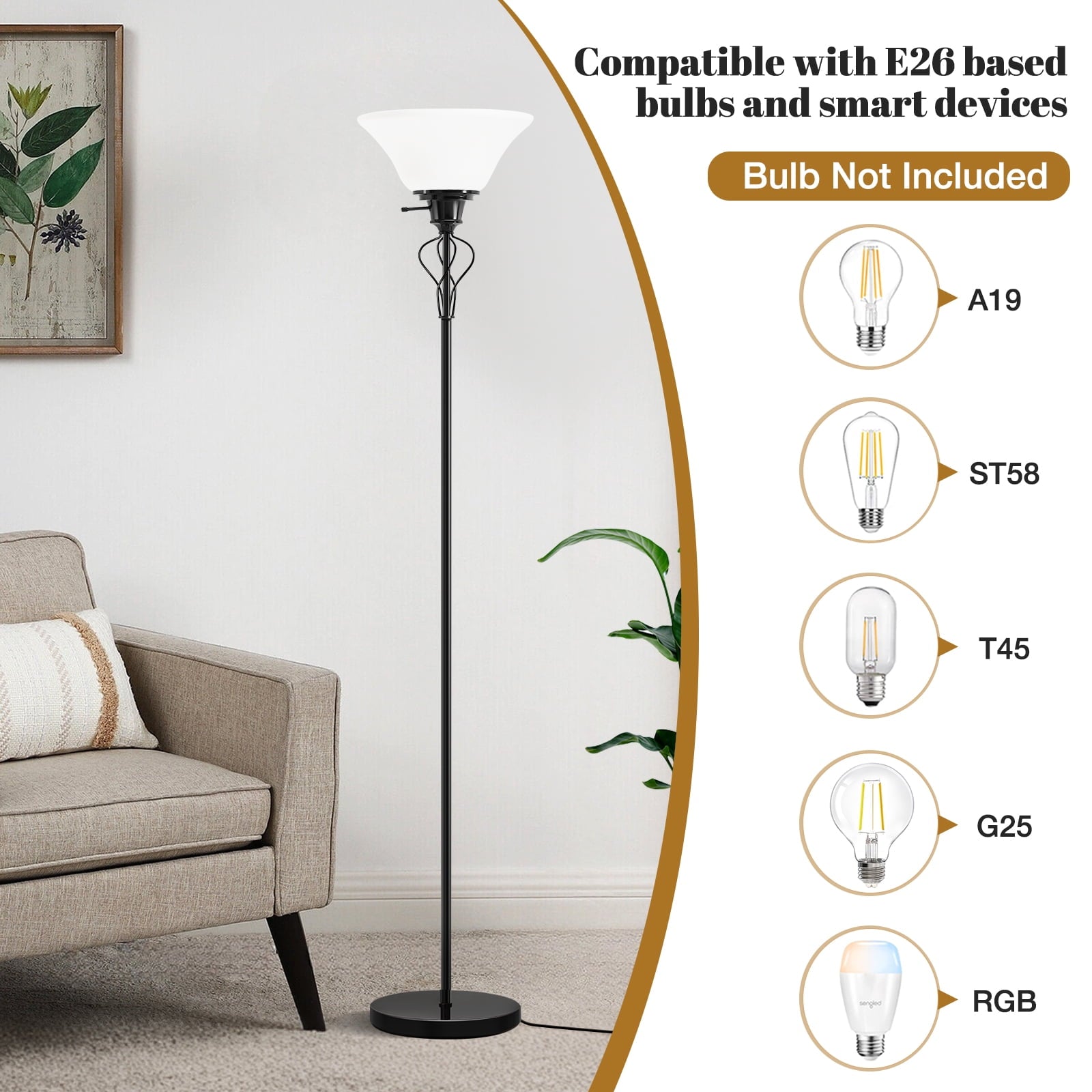 Cozylumi™ Floor Lamp for Living Room,70in Black Standing Lamps with Sturdy Metal Base