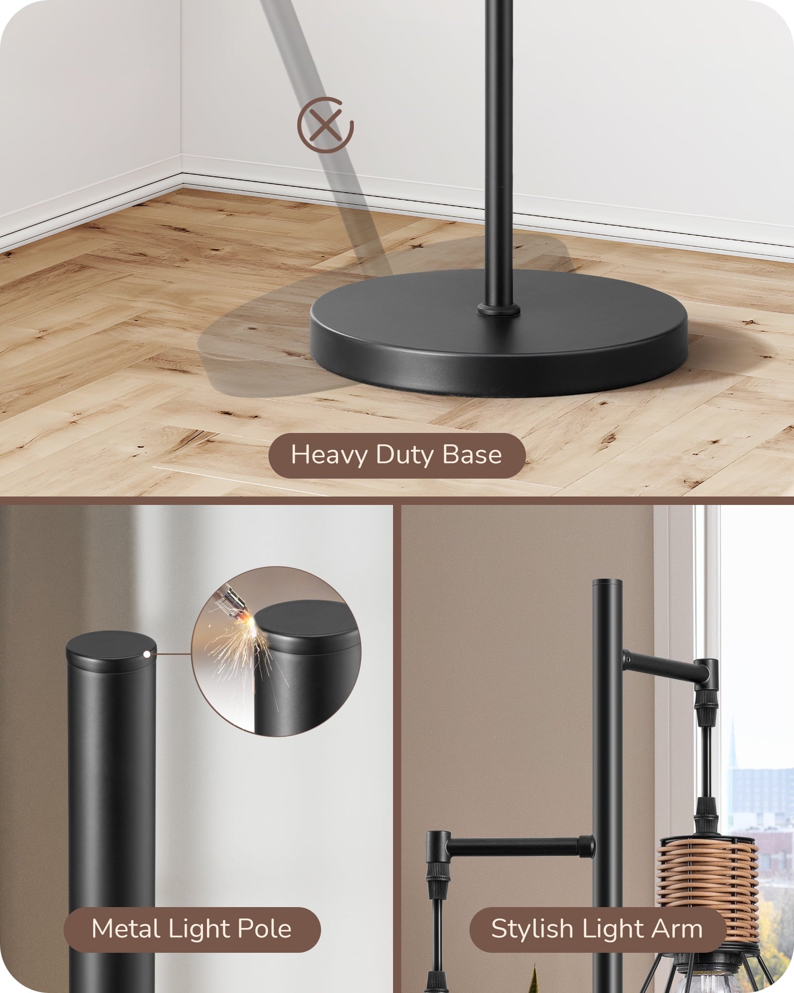 Cozylumi™ Industrial Rattan Floor Lamps for Living Room Clearance, Dimmable, Metal