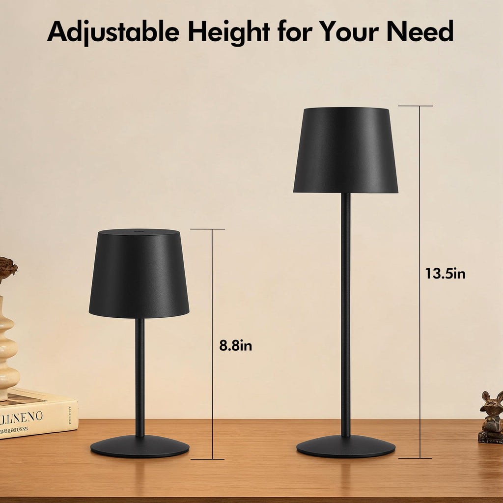 Cozylumi™ Modern Black LED Desk Lamps 2-Pack, Adjustable Height, Touch Dimmable