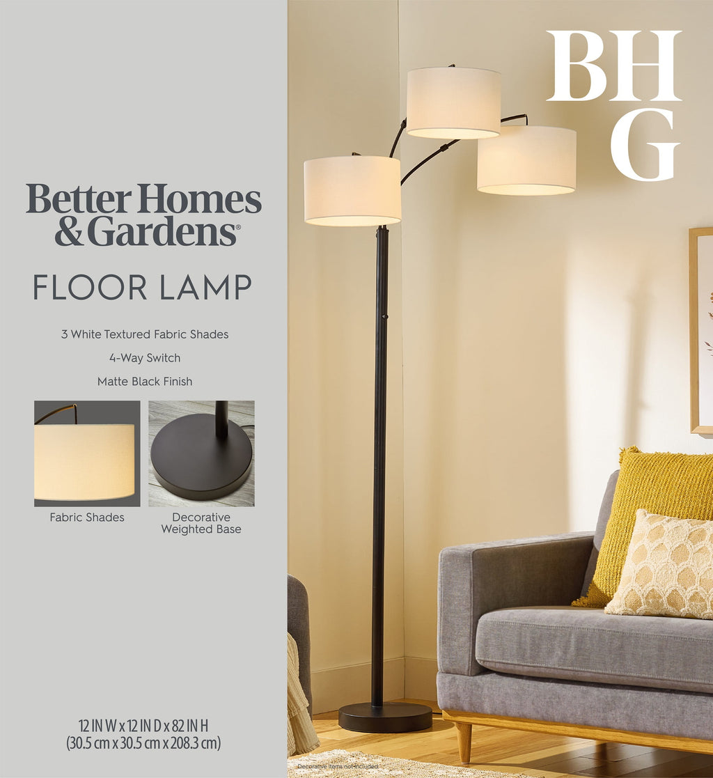 Cozylumi™ 82 in Matte Black 3-Light Arc Floor Lamp with Adjustable Shades