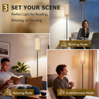 Cozylumi™ Coliware 63 Rattan Floor Lamp, Black Modern Standing Lamp with Pull Chain