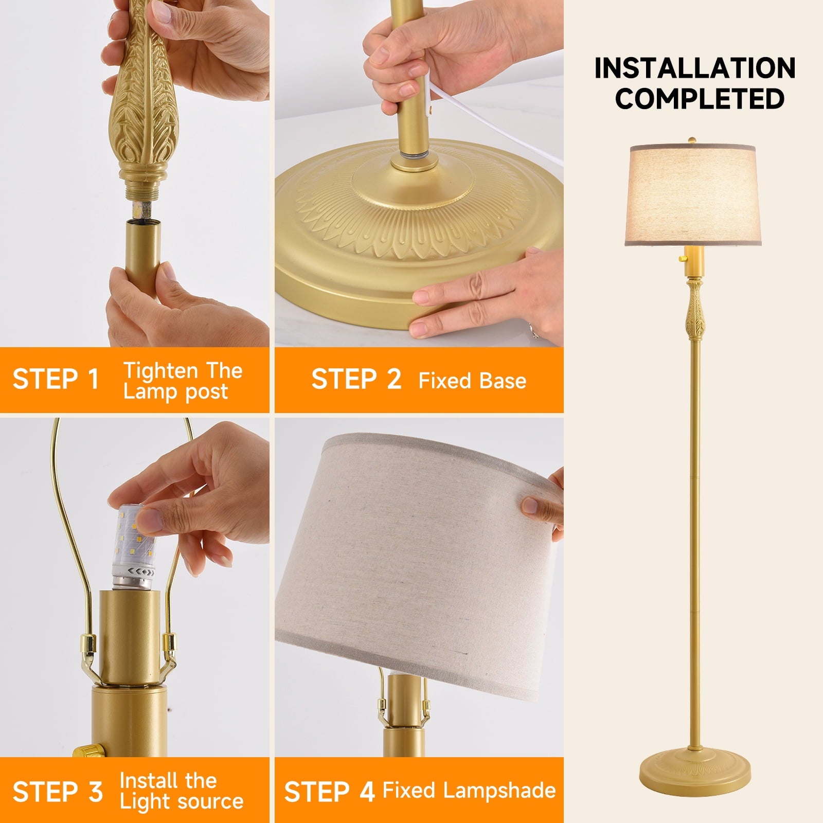 Cozylumi™ Floor Lamp for Living Room,Bedroom,Gold Dimmable Standing Lamp Mid Century