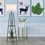 Cozylumi™ Etagere 62" Matte Black Mid-Century Style Floor Lamp, with 2 Wood Shelves