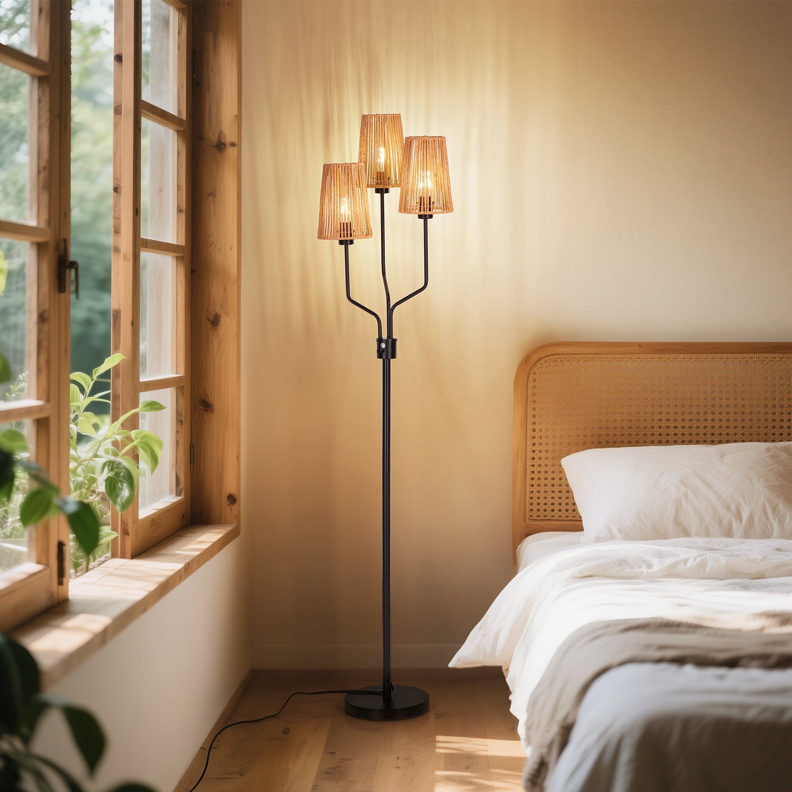 Cozylumi™ Rattan Floor Lamp, Floor Lamps for Living Room with 3 Tier Dimmable Lighting