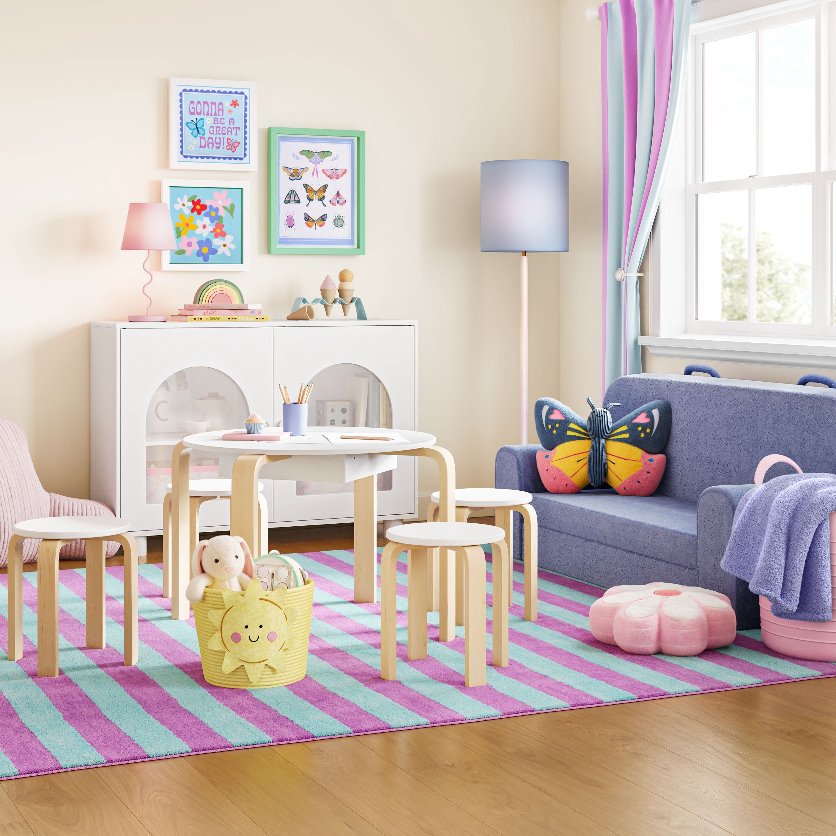Cozylumi™ Kids Iridescent Floor Lamp with Aqua Fabric Shade