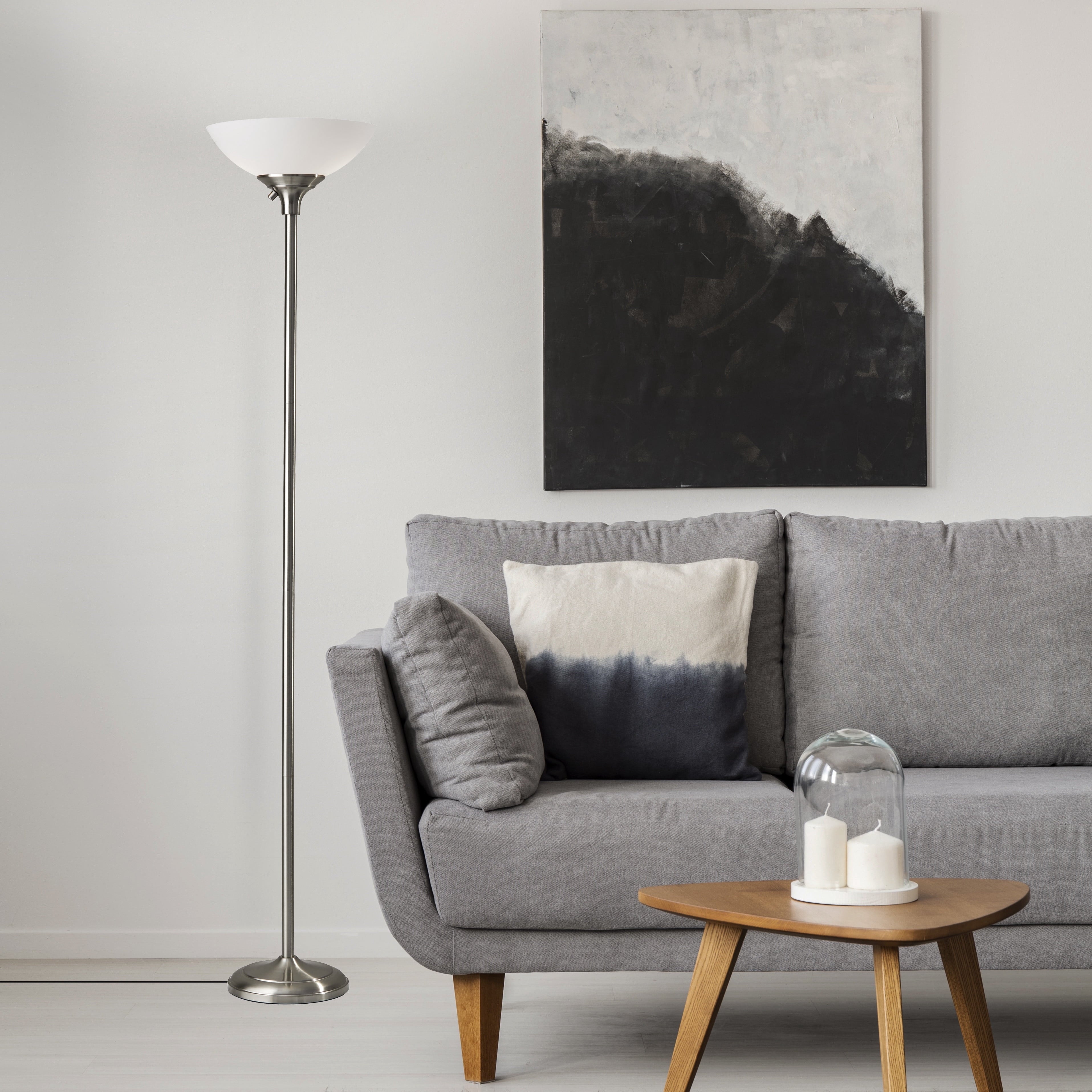 Cozylumi™ Glenn 71" 2-Light Modern Dimmable Brushed Steel Lamp with Frosted Bowl