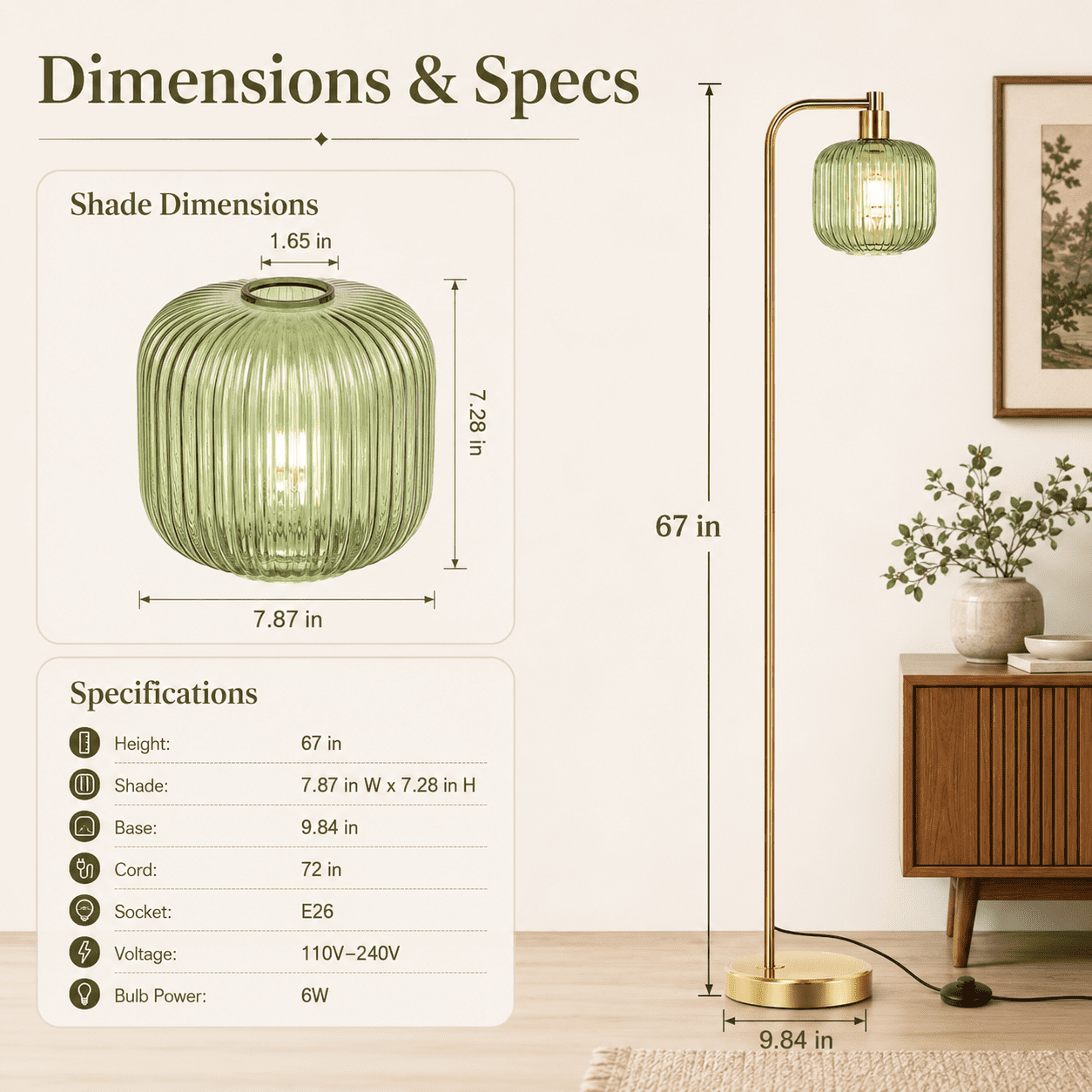 Cozylumi™ Laybasic Vintage Floor Lamps for Living Room, Mid Century Modern Standing