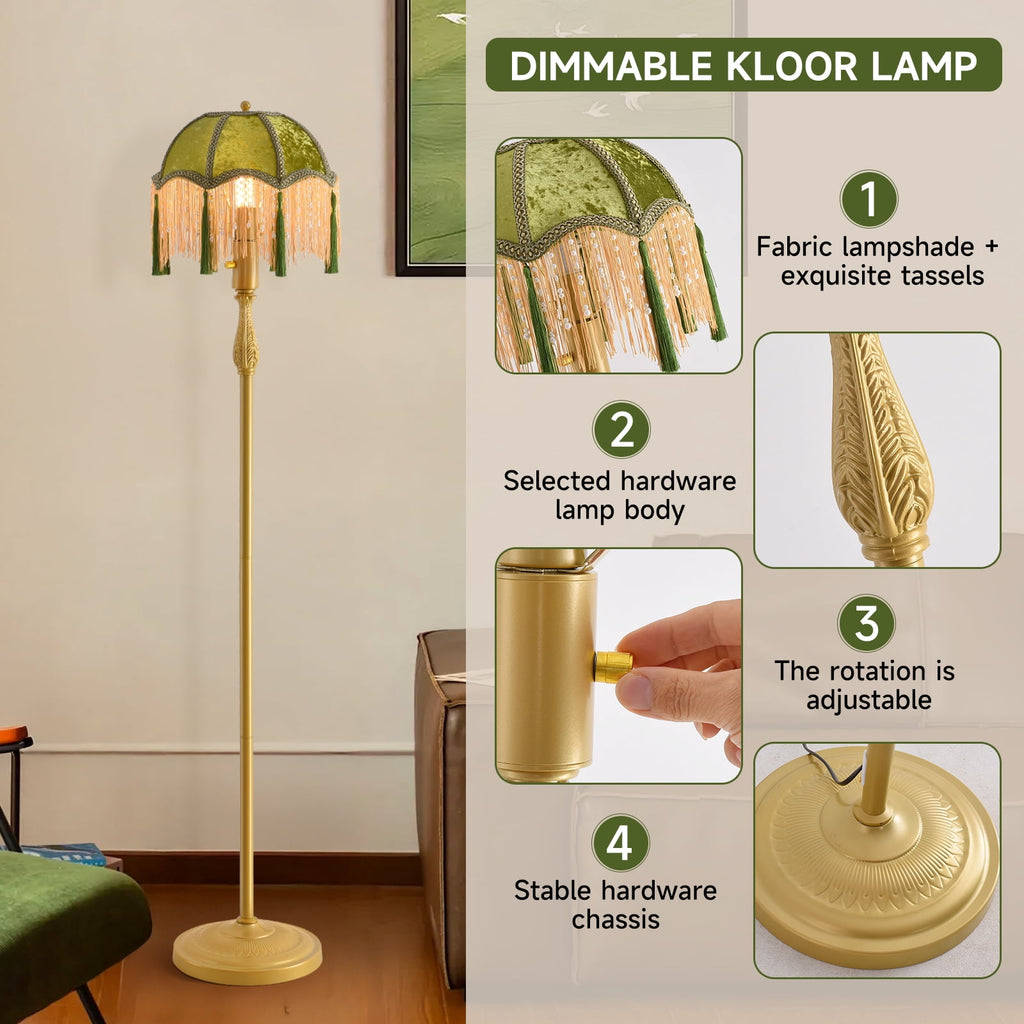 Cozylumi™ Retro tassel floor lamp with adjustable light simple upright metal base LED