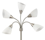 Cozylumi™ Simplee 67" 5-Light Modern Adjustable Arm Brushed Steel Floor Lamp with White
