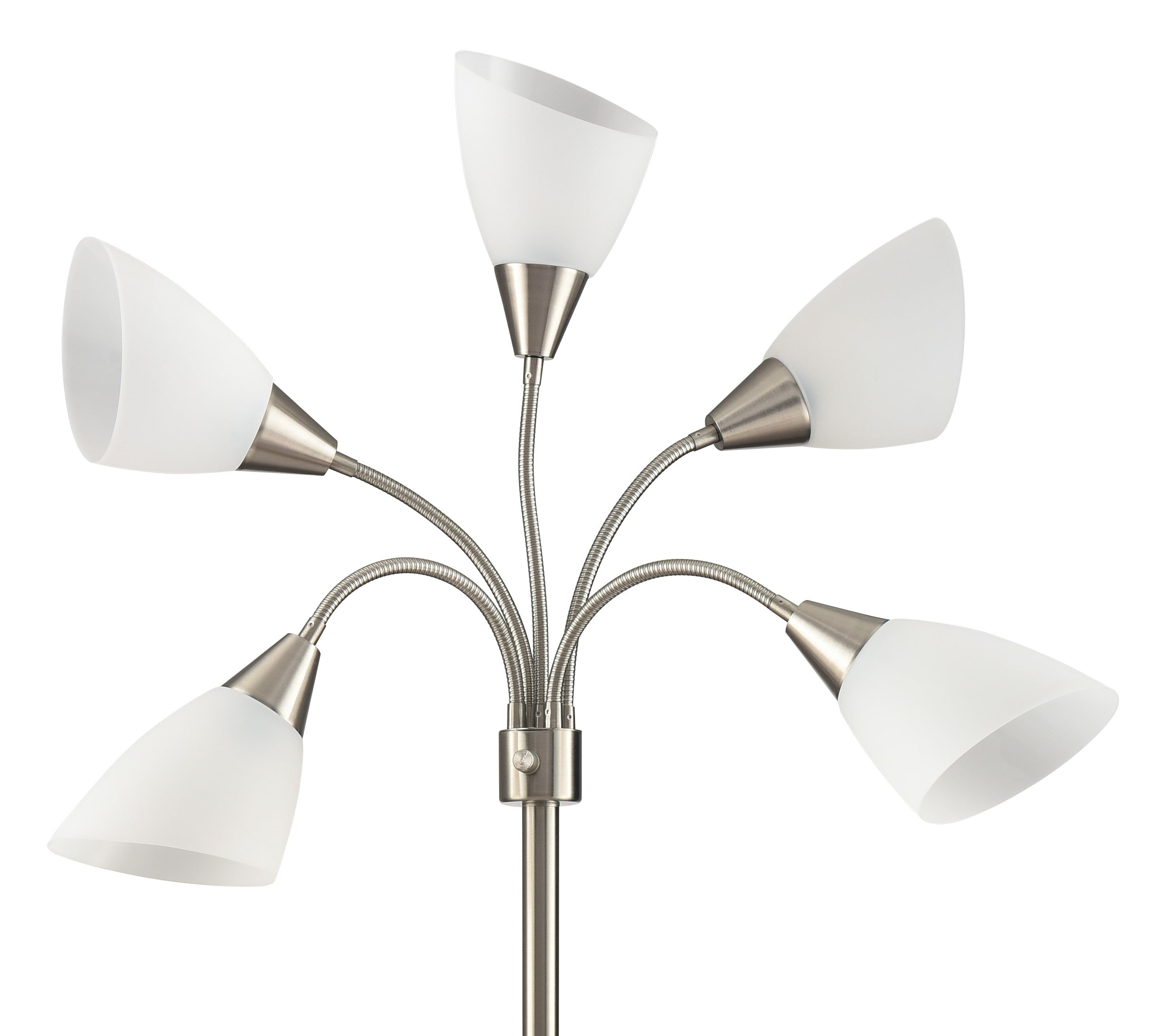 Cozylumi™ Simplee 67" 5-Light Modern Adjustable Arm Brushed Steel Floor Lamp with White