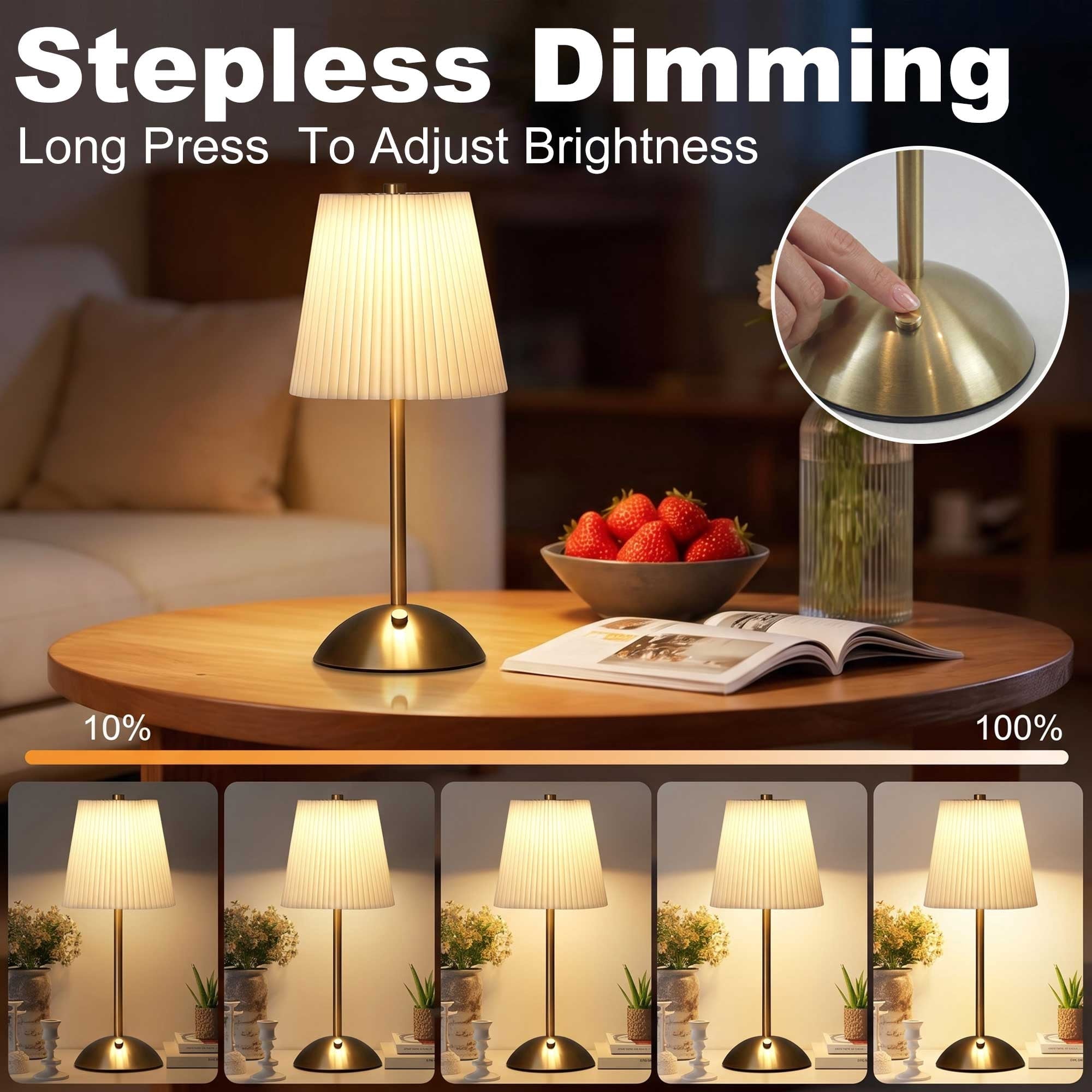 Cozylumi™ Cordless Table Lamps, Rechargeable Lamp with 3 Color Stepless Dimming, for