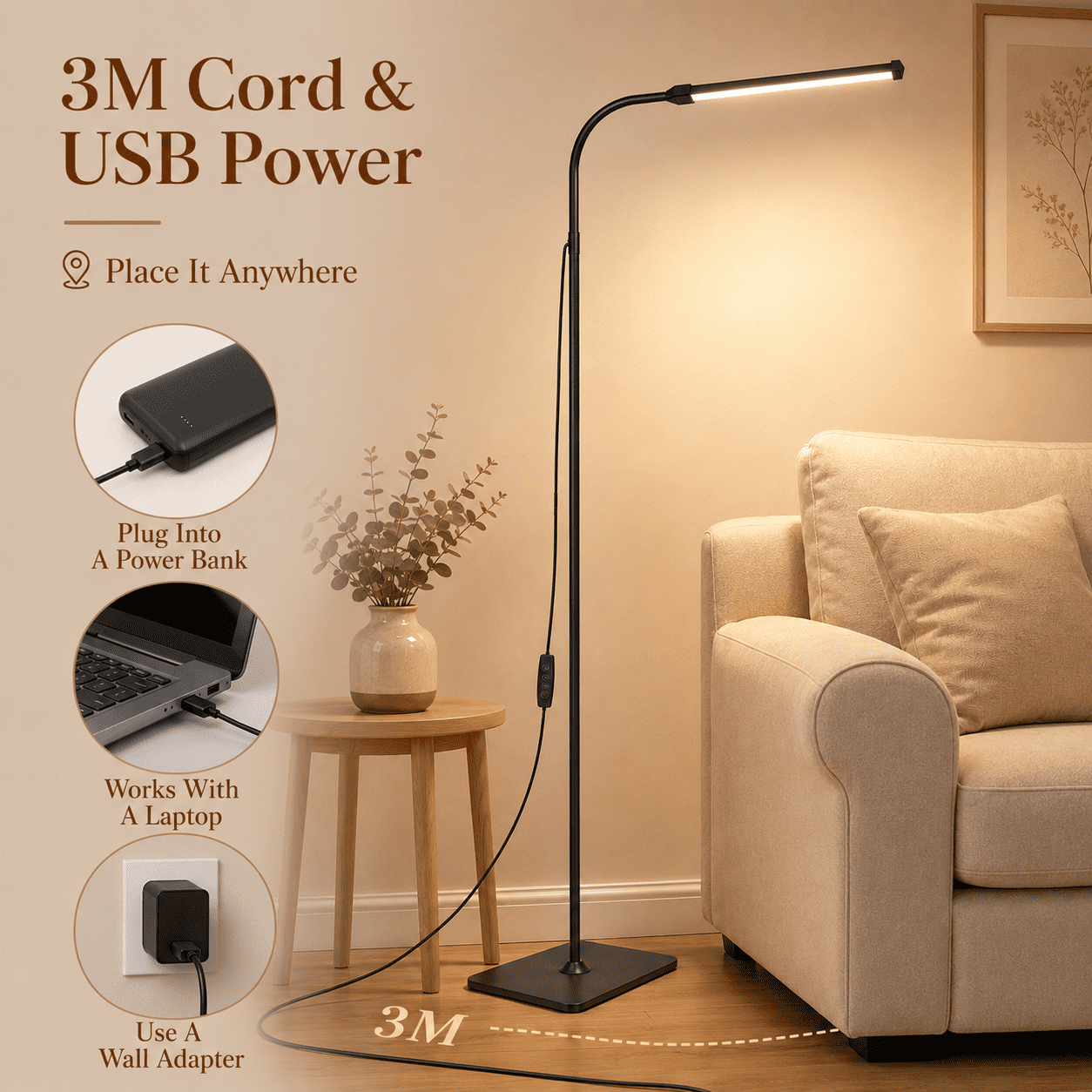 Cozylumi™ SERBASIC LED Floor Lamp, Dimmable Standing Light Height Adjustable with 360°