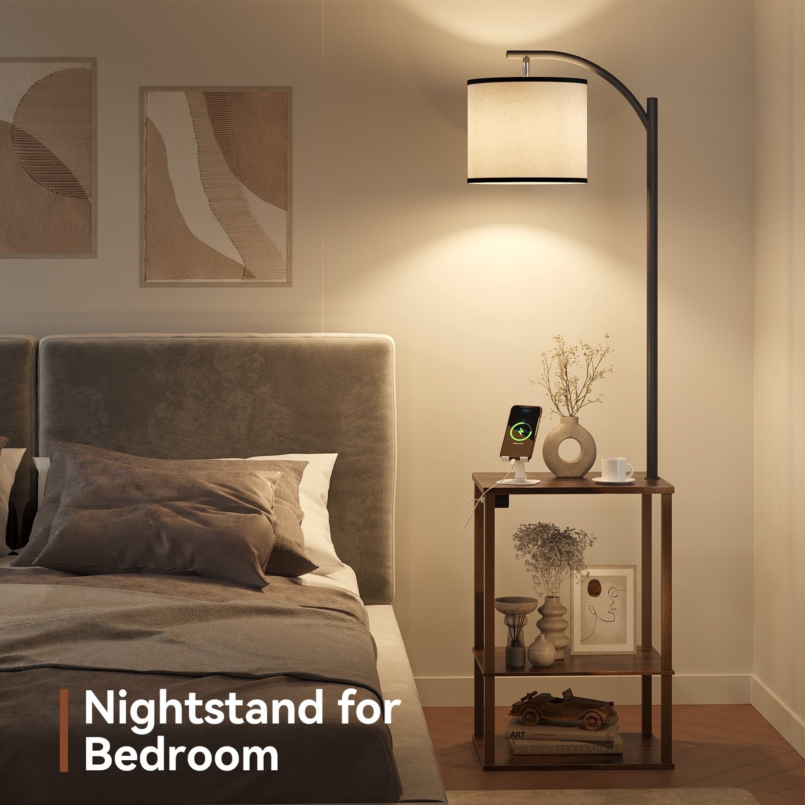 Cozylumi™ Floor Lamp with Table, Lamps for Living Room with USB Charging Station Port