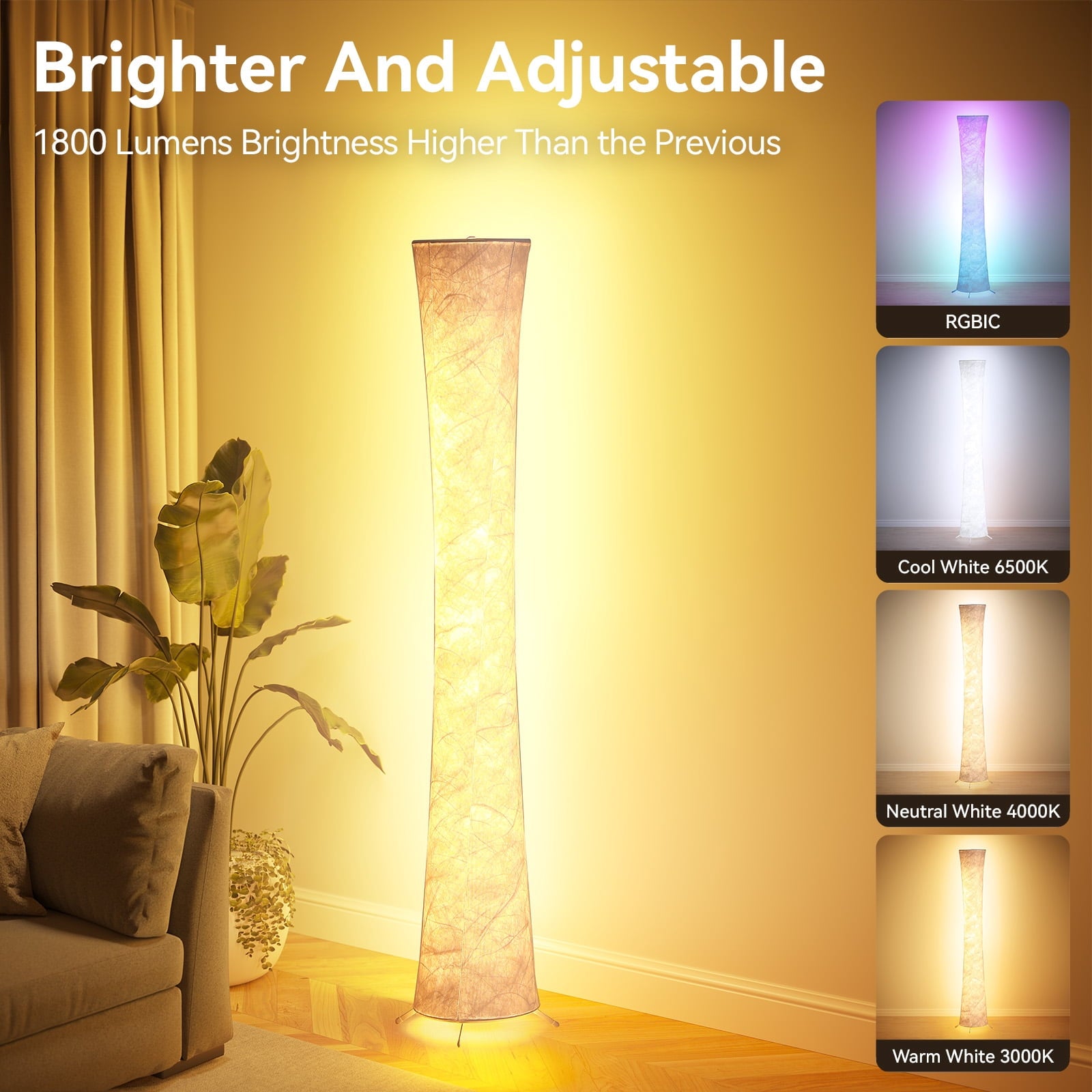 Cozylumi™ 61'' RGBIC LED Floor Lamp, 1800 LM Color Changing Lighting Modern Tall Lamp