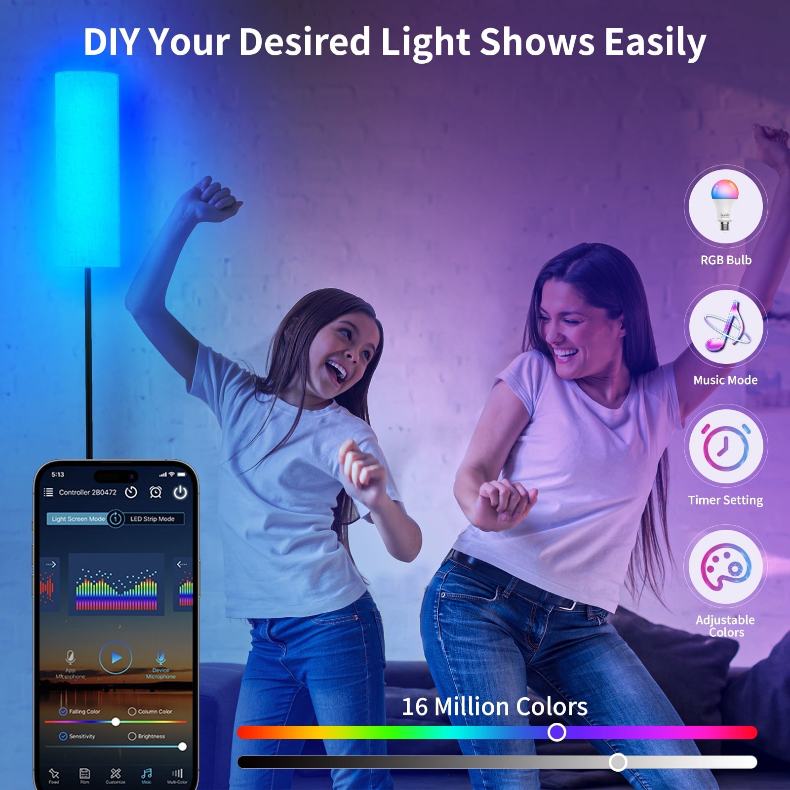 Cozylumi™ 67" Floor Lamp, 16 Million Color Changing Smart LED Lamp with Music Sync, APP