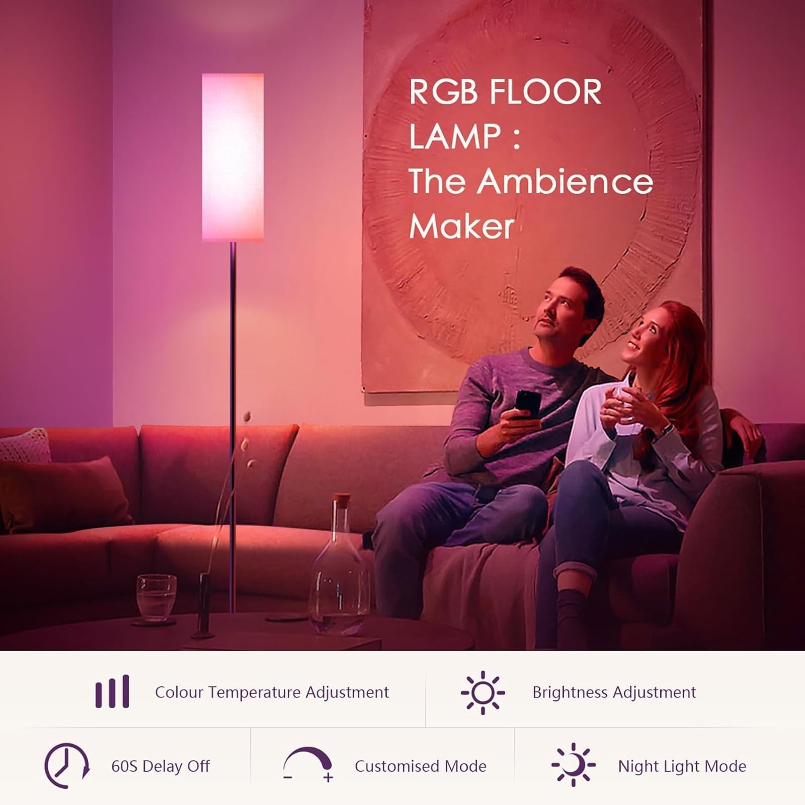 Cozylumi™ Neoglint Modern RGB Floor Lamp, Tall Dimmable Standing Light with App &