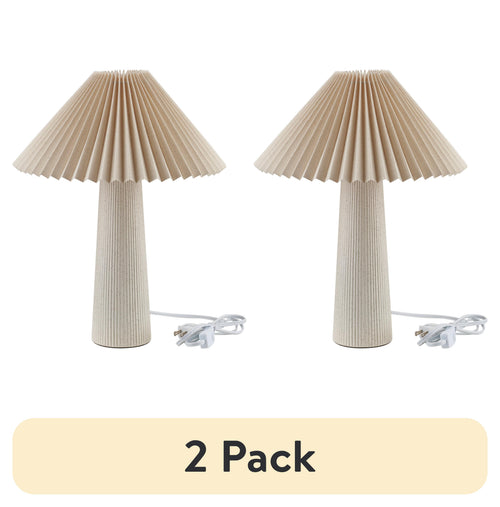 Cozylumi™ 18"in Ribbed Ceramic Table Lamp with Ivory Pleated Shade