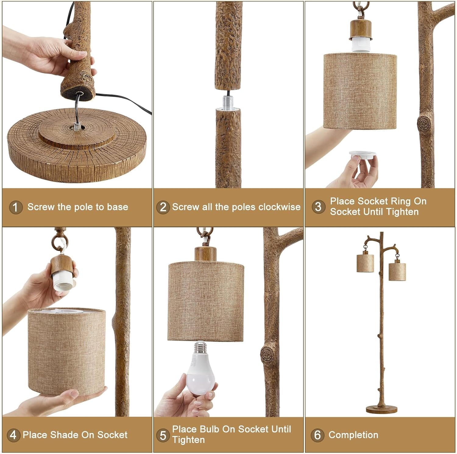 Cozylumi™ Floor Lamp for Living Room - 69" Rustic Farmhouse Tree Trunk Tall Lamp