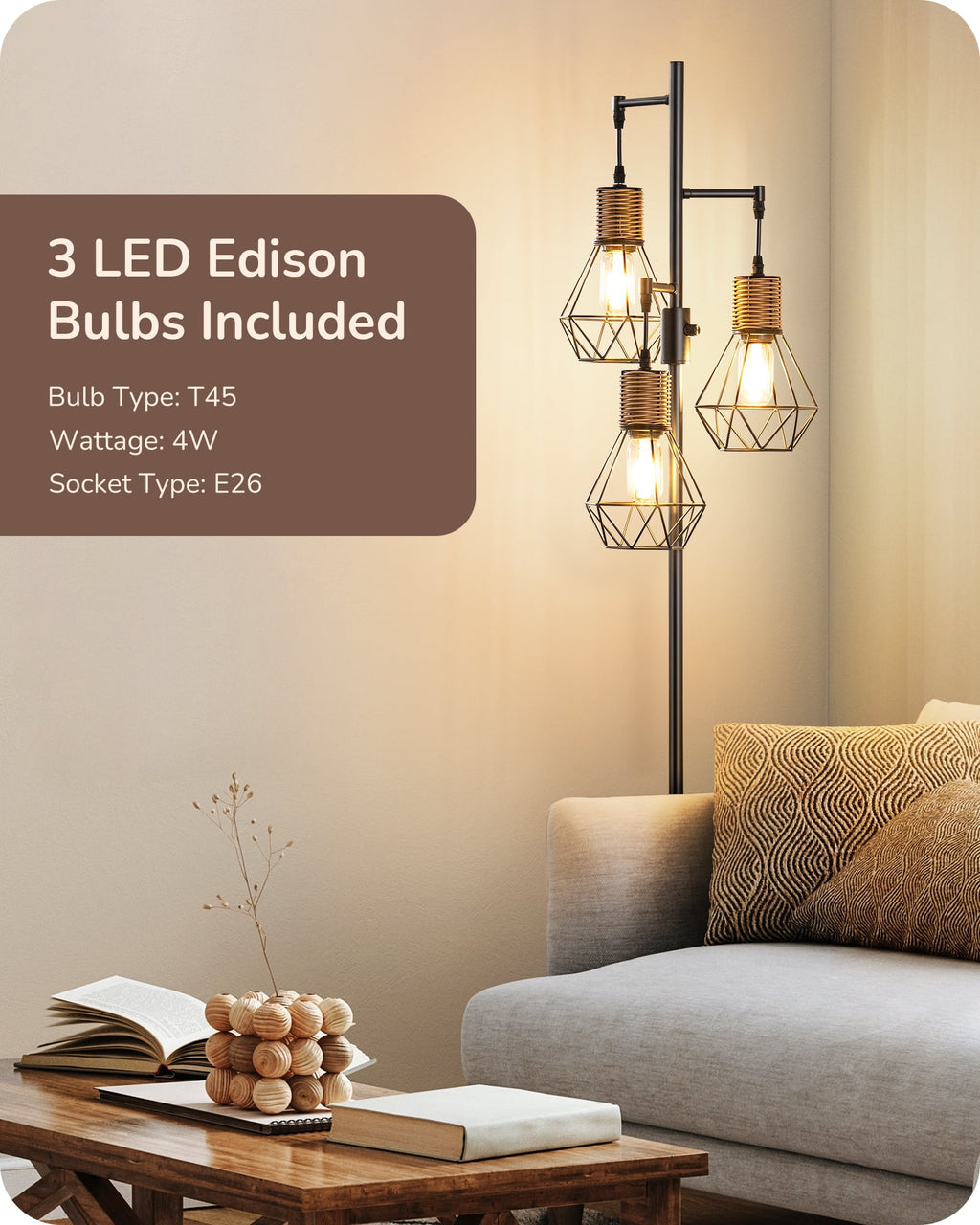 Cozylumi™ Industrial Rattan Floor Lamps for Living Room Clearance, Dimmable, Metal