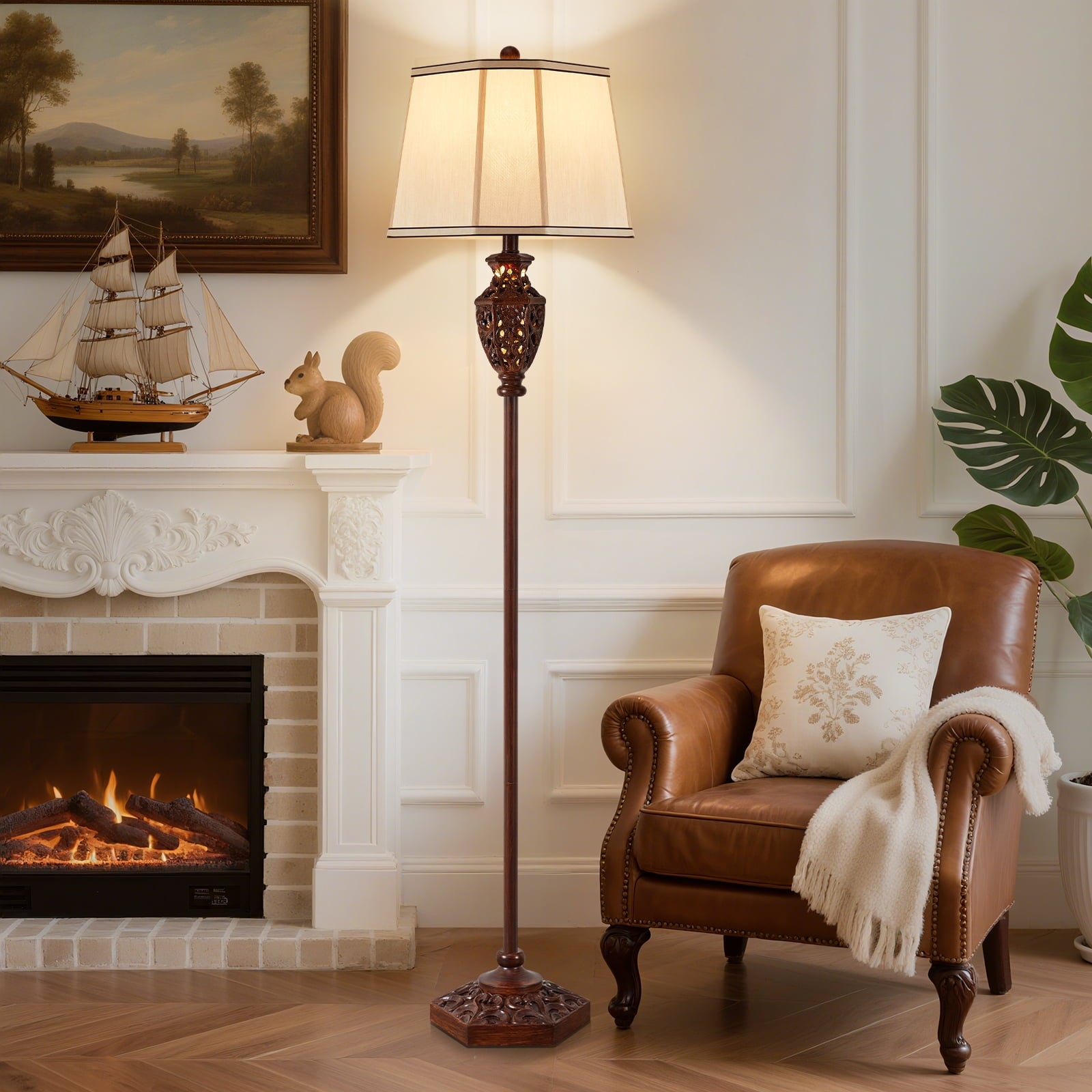 Cozylumi™ Vintage Floor Lamp for Living Room,63in Resin Brown Standing Lamp with