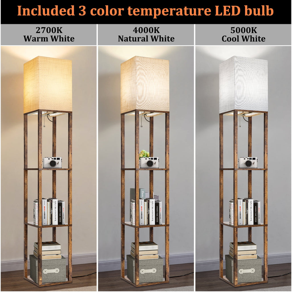 Cozylumi™ Floor Lamp with Shelves, Modern Dimmable Solid Wood Standing Lamp for Living