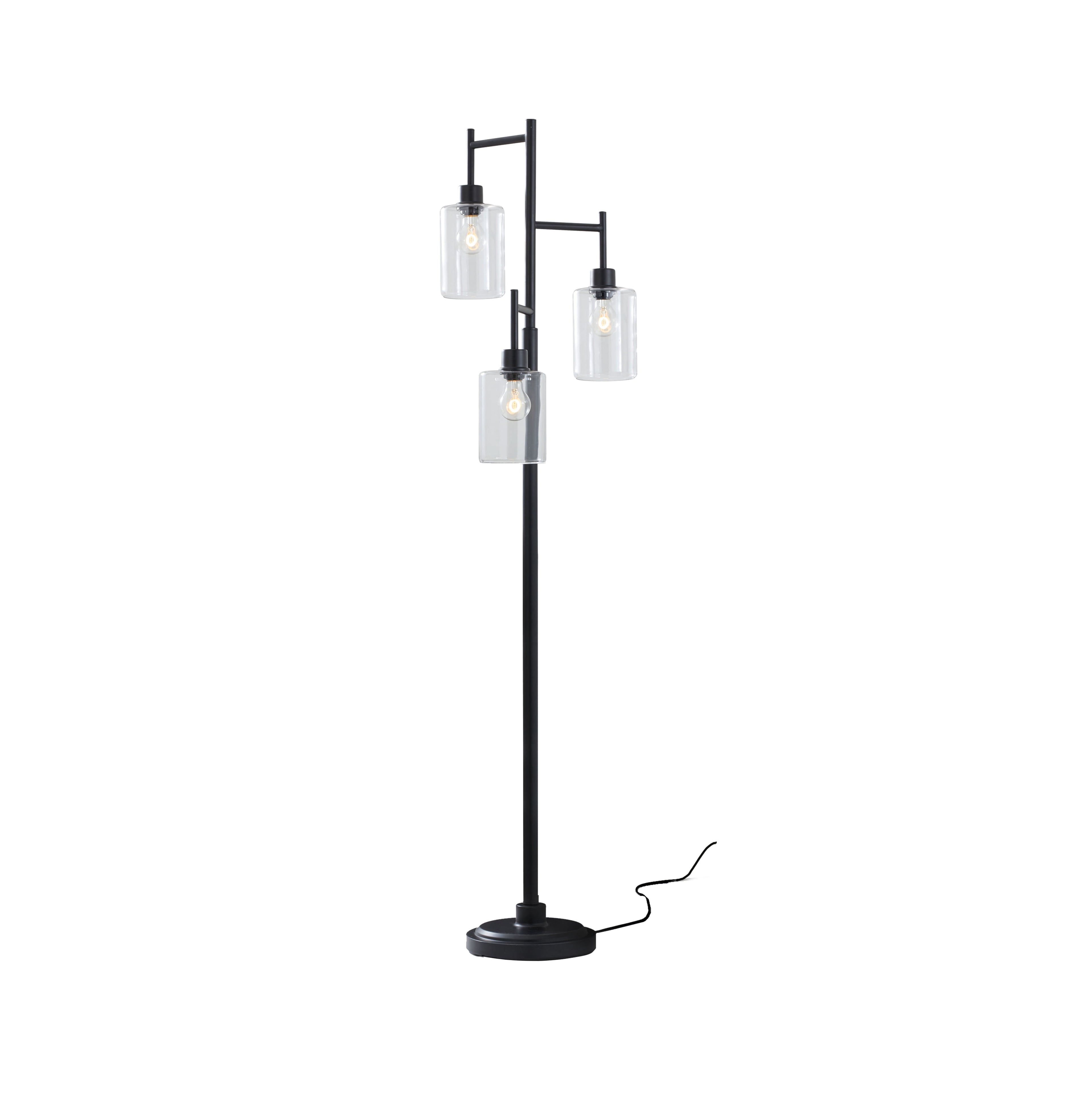 Cozylumi™ 63.5 in 3 Light Contemporary Black Floor Lamp Clear Glass