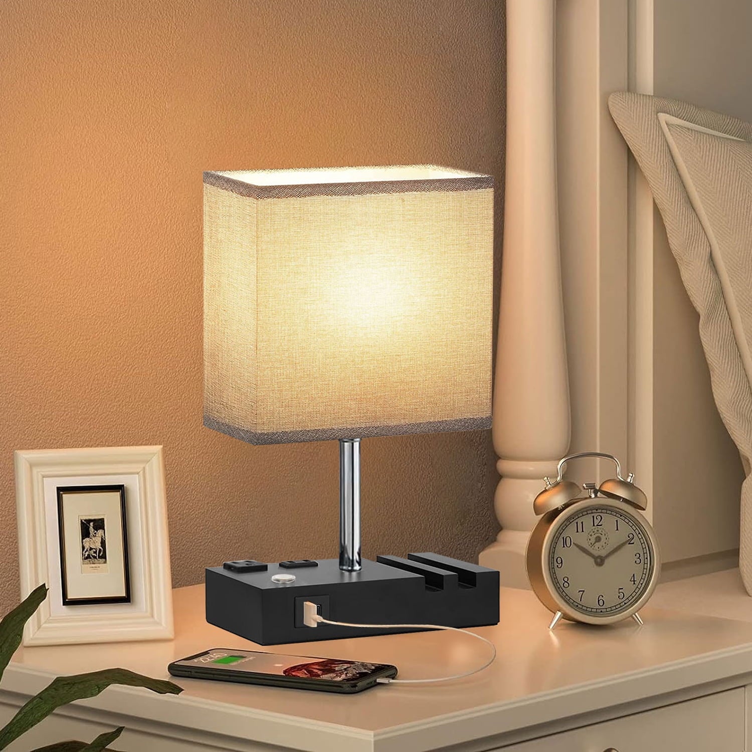 Cozylumi™ GVDV HOME Table Lamp for Bedroom with Fast USB A&C Charging Ports, Bedside