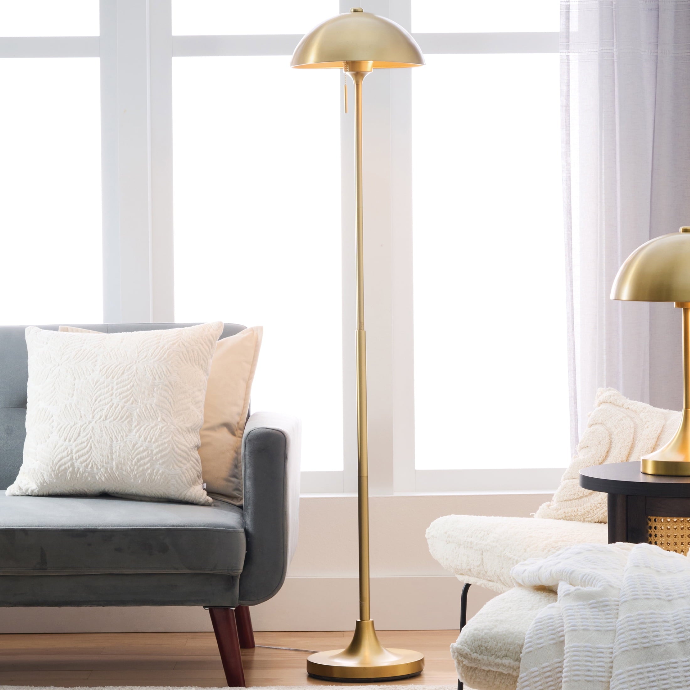 Cozylumi™ 62" Modern Pull-chain Brass Floor Lamp with Brass Dome Shade