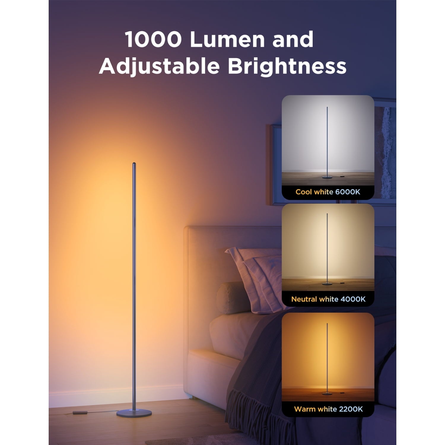 Cozylumi™ Govee RGBIC Floor Lamp Basic, 1000lm LED Corner Lamp Compatible with