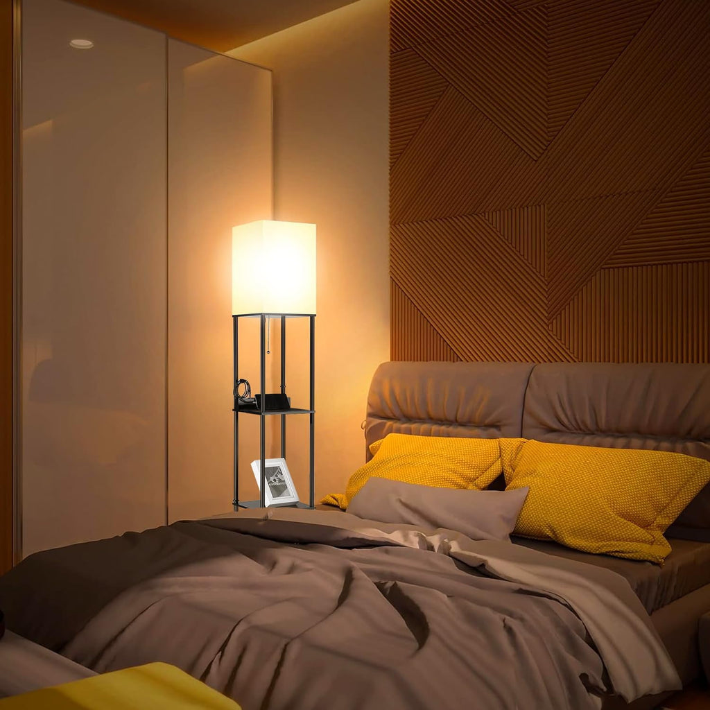 Cozylumi™ Floor Lamp w. Shelves Including 2AC Outlets & 2USB Ports 9W LED Light Bulb 3