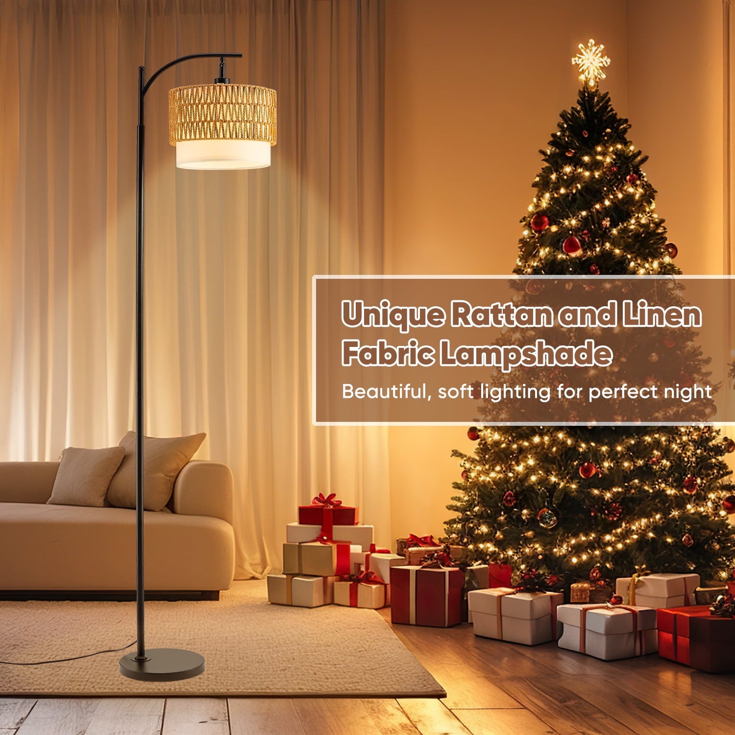 Cozylumi™ Vesteel Floor Lamp for Living Room, Rattan Standing Lamp with Adjustable