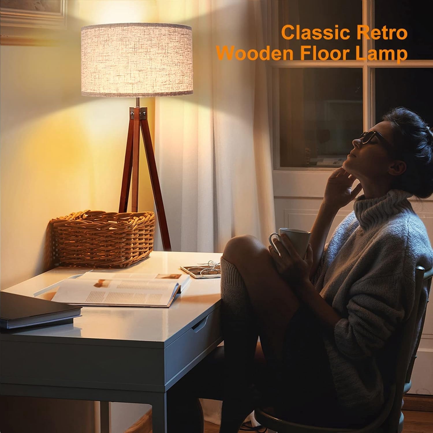 Cozylumi™ Wood Tripod Floor Lamp, Mid Century Standing Lamp, Modern Design Floor Light