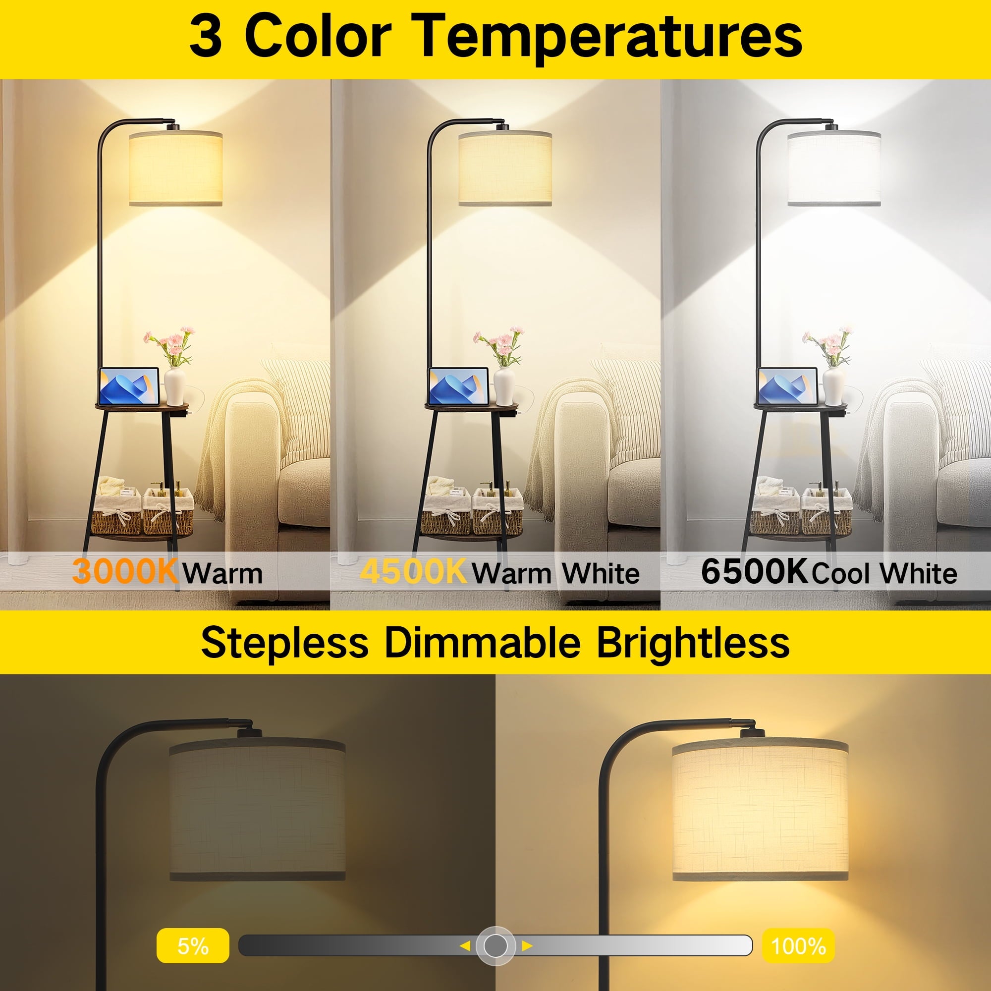 Cozylumi™ Floor Lamp with Table, End Table with Lamp for Living Room with USB & Type C