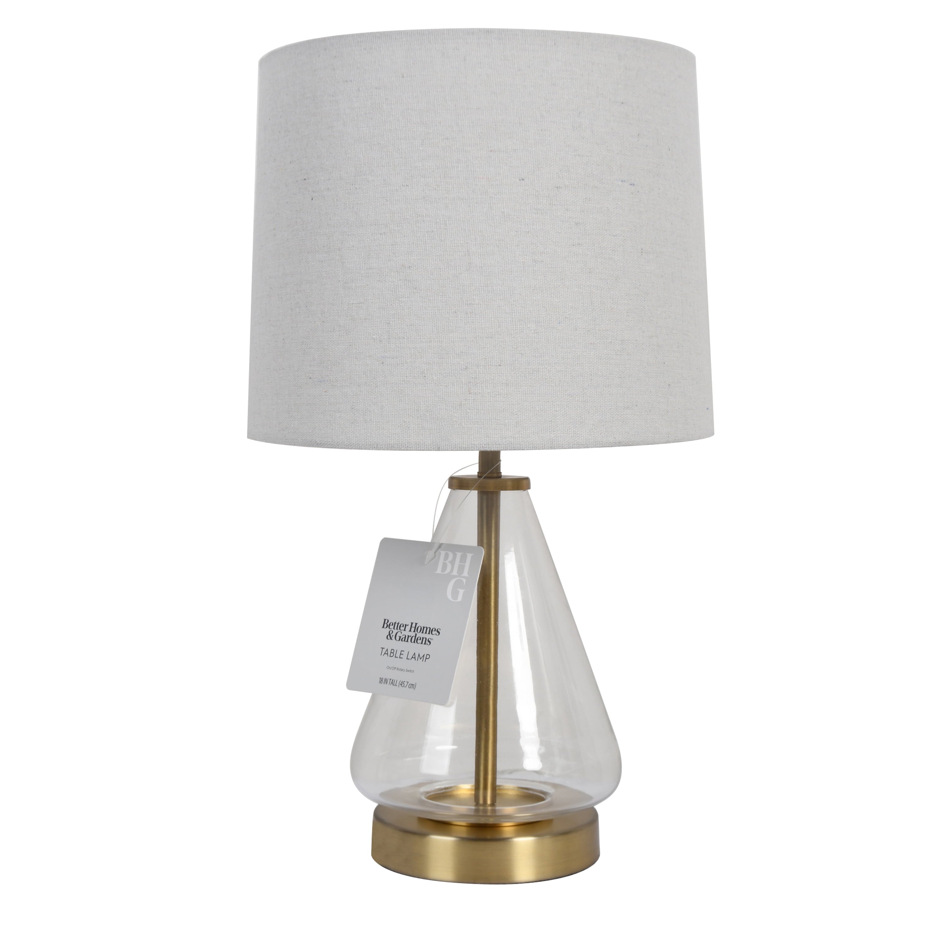 Cozylumi™ 18 in Clear Glass Table Lamp with Brass Metal Base and Beige Shade