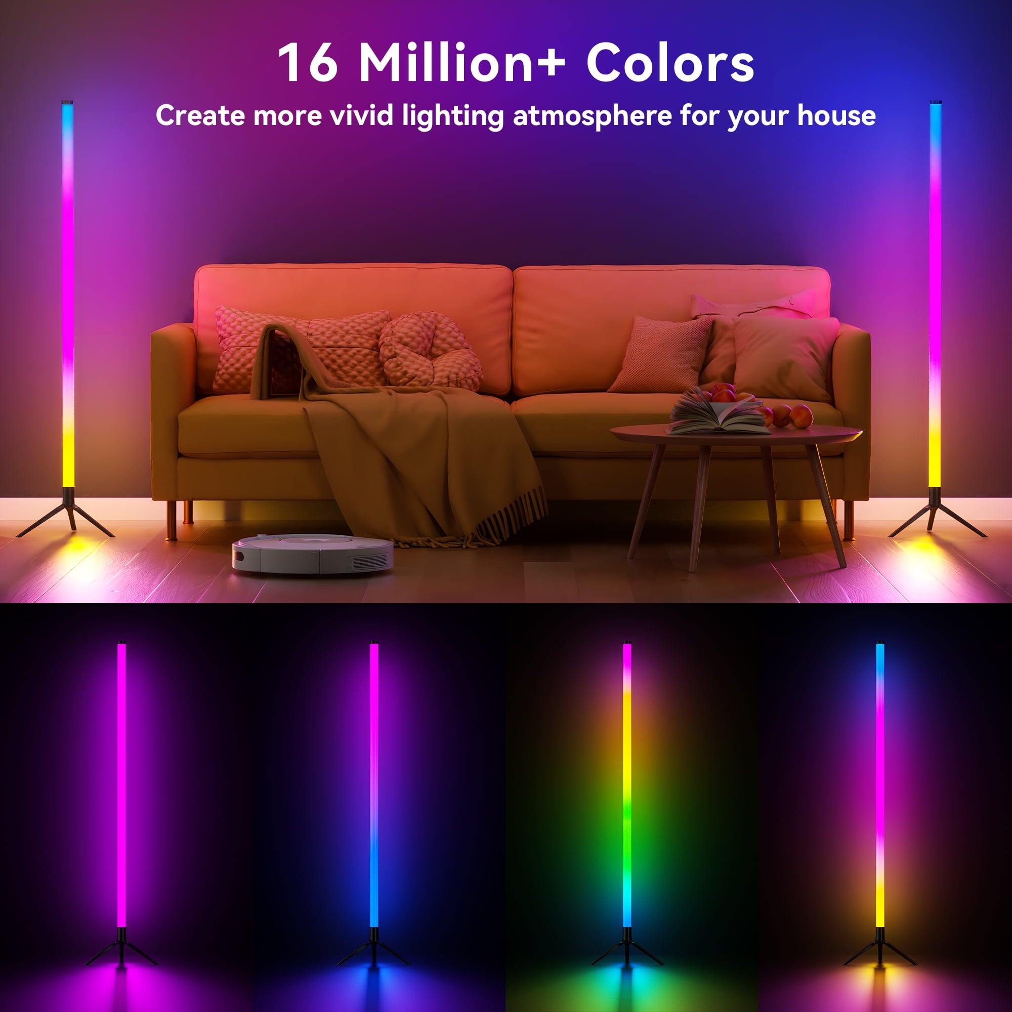 Cozylumi™ LED Corner Floor Lamp,360°Color Changing Lamp with Bluetooth APP, Remote