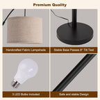 Cozylumi™ Netin 80 3-Light Modern Dimmable Black Arc Floor Lamp with Beige Shades